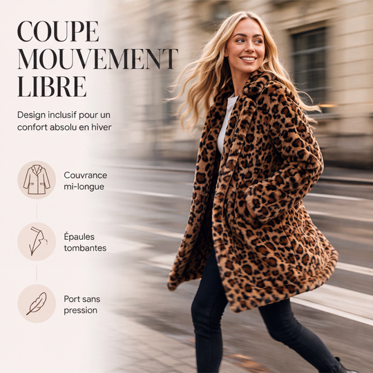 💖Soldes ! Prix cassés💖Manteau pour femme en fausse fourrure à motif léopard tendance