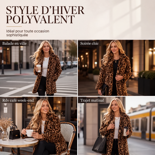💖Soldes ! Prix cassés💖Manteau pour femme en fausse fourrure à motif léopard tendance