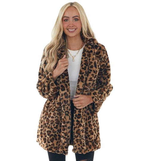 💖Soldes ! Prix cassés💖Manteau pour femme en fausse fourrure à motif léopard tendance