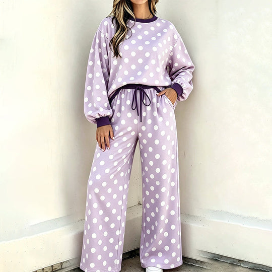 💖Soldes ! Prix cassés💖Ensemble femme sweat-shirt à pois et pantalon large
