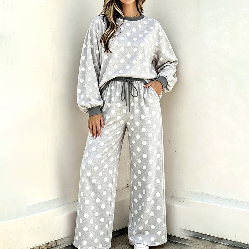 💖Soldes ! Prix cassés💖Ensemble femme sweat-shirt à pois et pantalon large