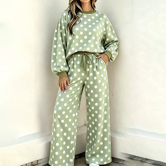 💖Soldes ! Prix cassés💖Ensemble femme sweat-shirt à pois et pantalon large