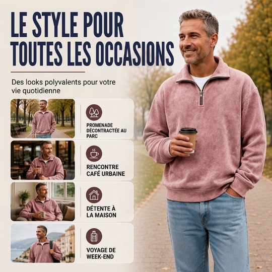 Sweat-shirt décontracté à col zippé pour homme