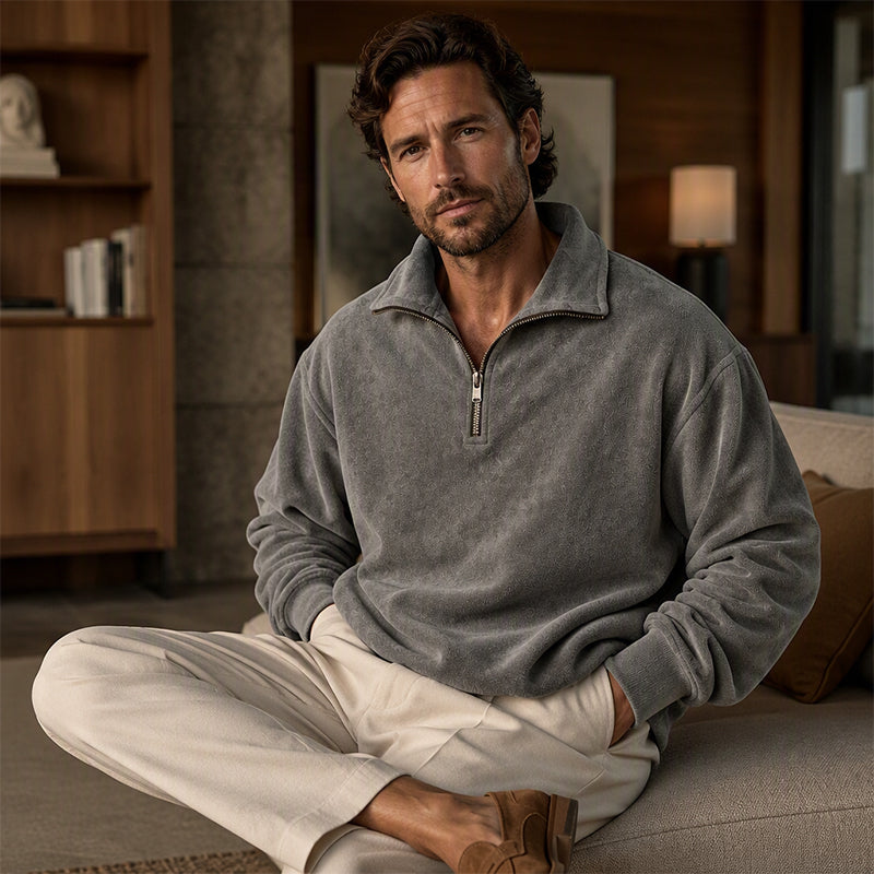Sweat-shirt décontracté à col zippé pour homme