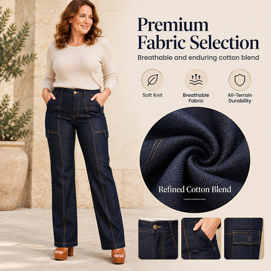 Jeans à jambe large à taille haute avec coutures contrastées pour femmes