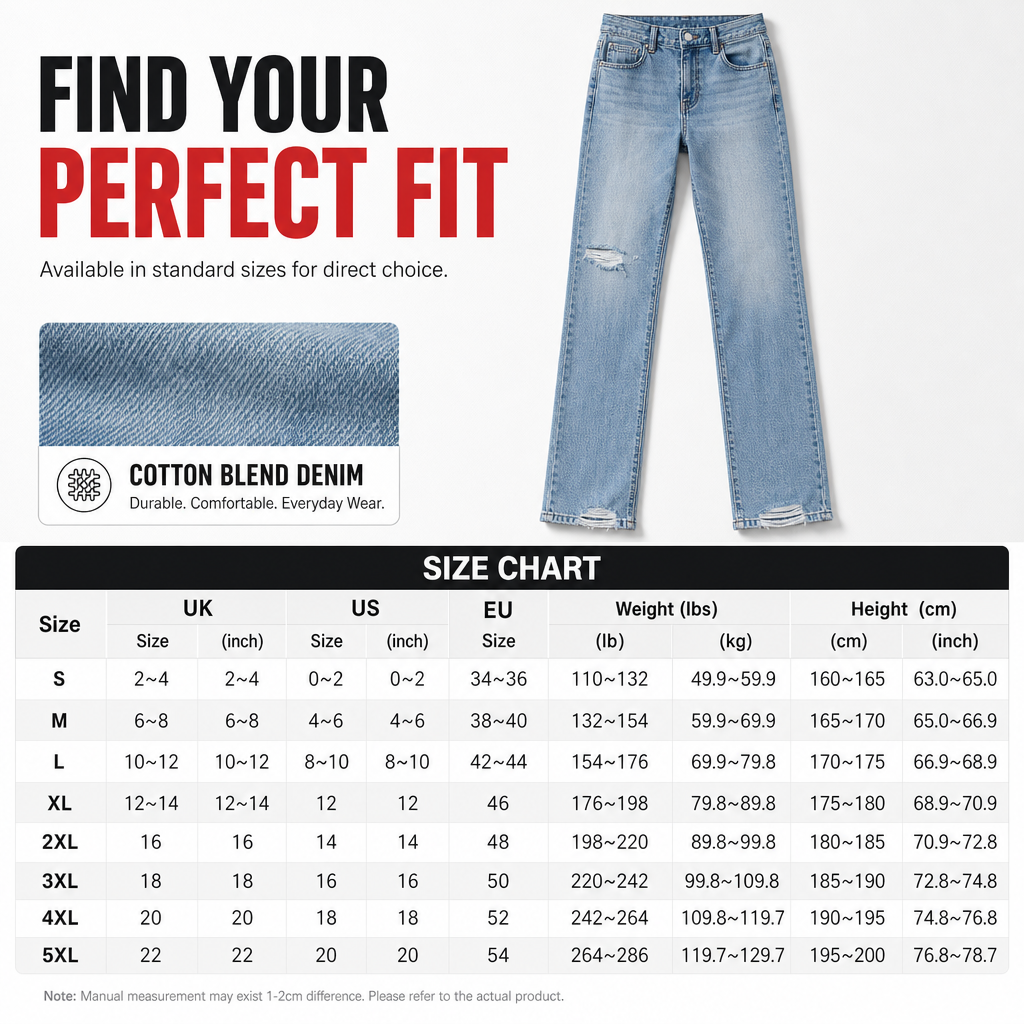 Jean en denim déchiré à taille haute et jambe large pour femme, pantalon droit détressé