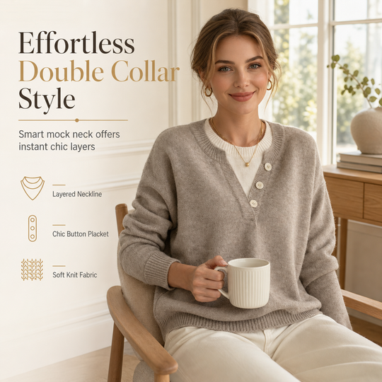 Ensemble décontracté en maille à col en V avec boutons décoratifs