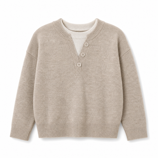 Ensemble décontracté en maille à col en V avec boutons décoratifs