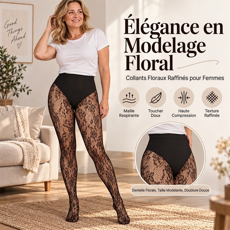 Bas Résille Taille Haute Gainant en Dentelle pour Femme