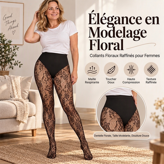 Bas Résille Taille Haute Gainant en Dentelle pour Femme