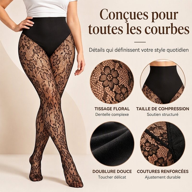 Bas Résille Taille Haute Gainant en Dentelle pour Femme