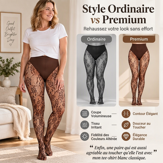 Bas Résille Taille Haute Gainant en Dentelle pour Femme