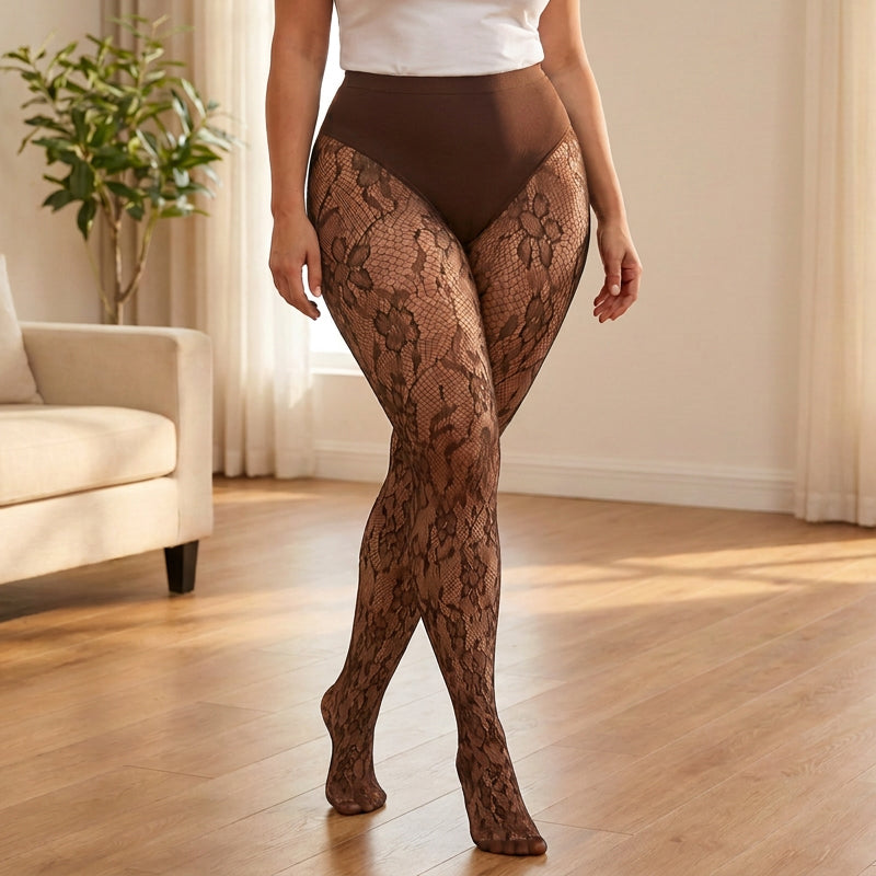 Bas Résille Taille Haute Gainant en Dentelle pour Femme