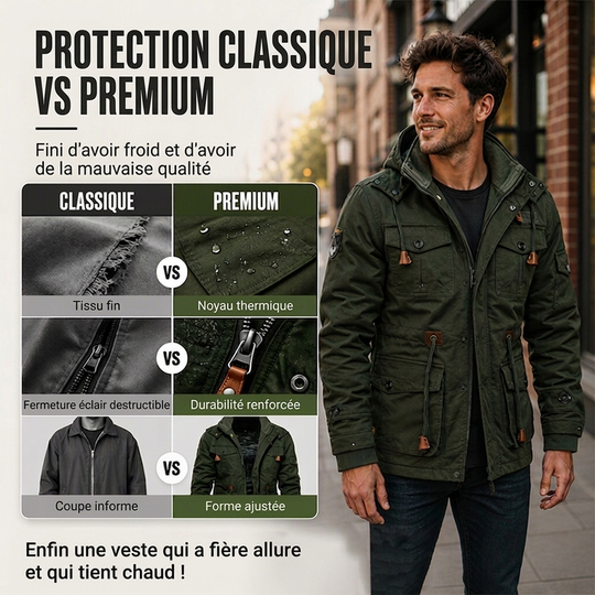 Veste d'hiver thermique pour hommes avec capuche amovible