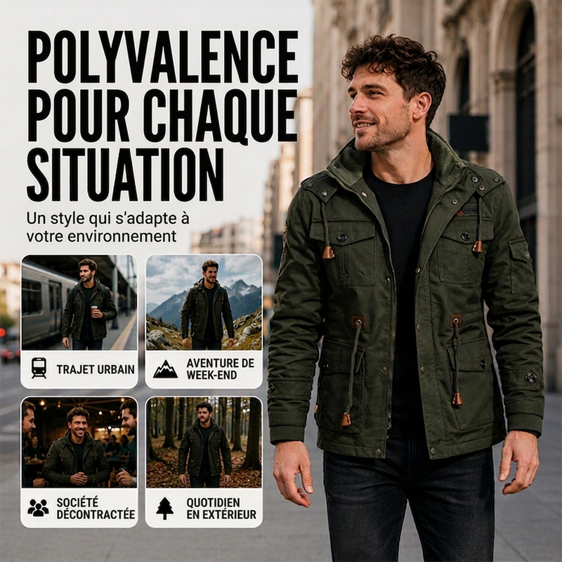 Veste d'hiver thermique pour hommes avec capuche amovible