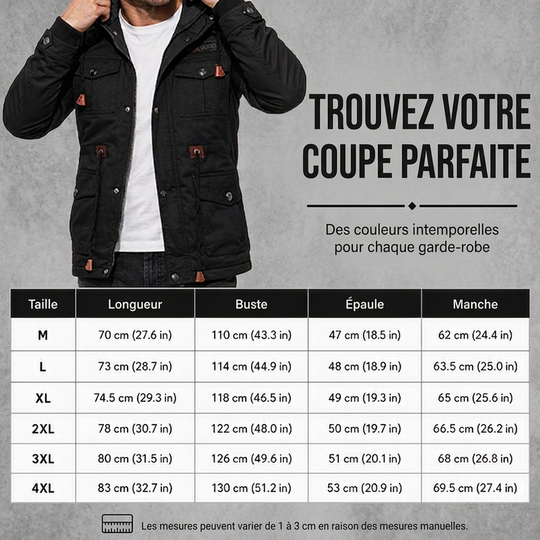 Veste d'hiver thermique pour hommes avec capuche amovible