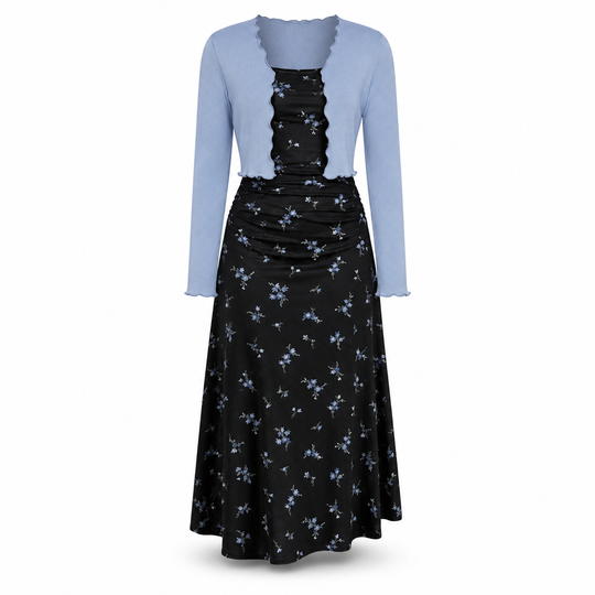 Ensemble 2 pièces pour femmes : robe à bretelles florale vintage et cardigan court en maille côtelée