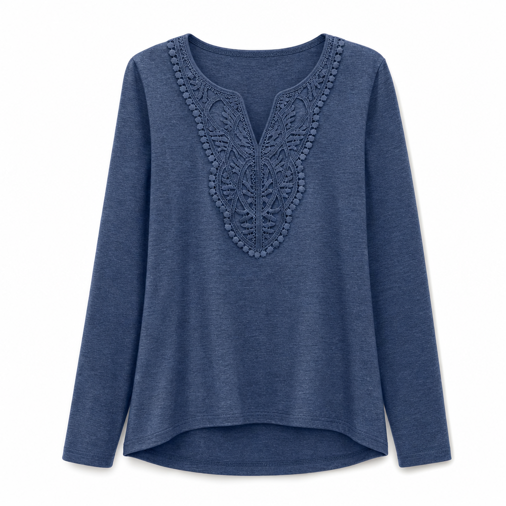 Blouse ample à manches longues et col V en dentelle bohème pour femme