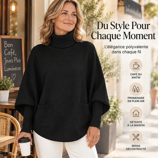 Pull en maille femme à col roulé et manches chauve-souris