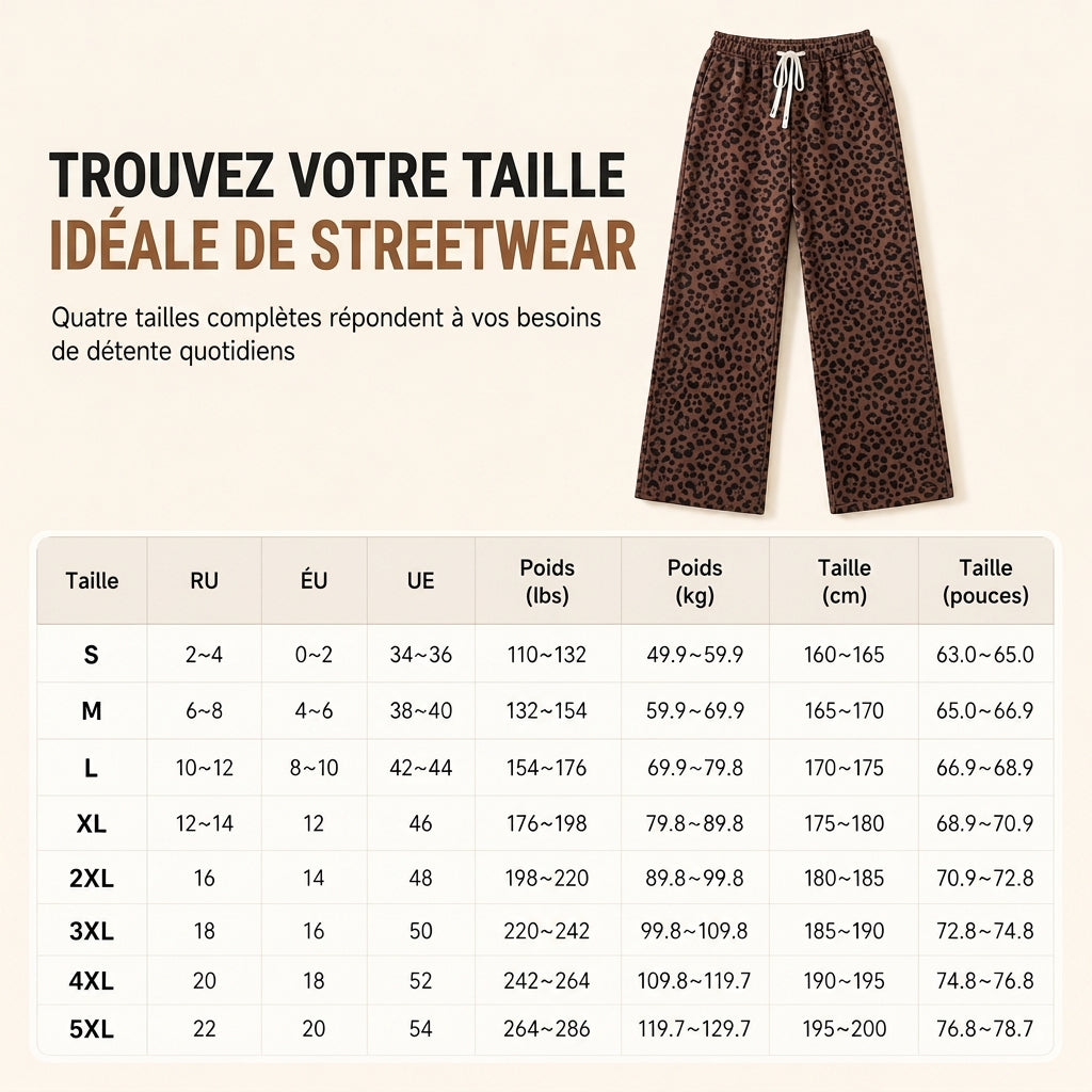 Pantalon de détente femme à large coupe, cordon de serrage et imprimé léopard, vêtement de salon décontracté et confortable