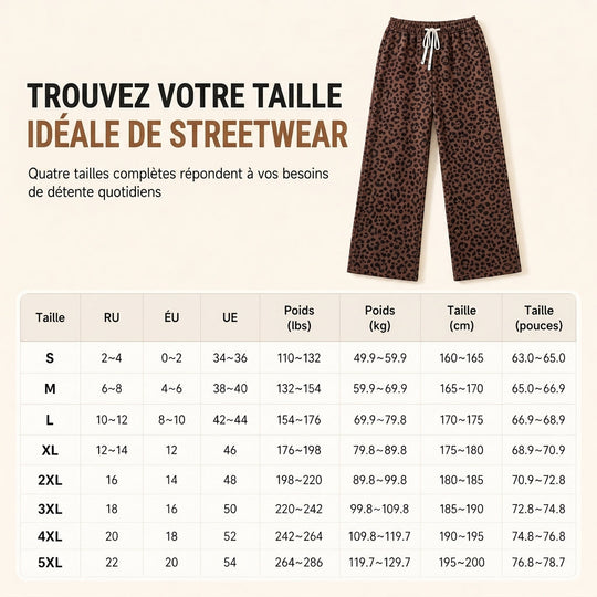 Pantalon de détente femme à large coupe, cordon de serrage et imprimé léopard, vêtement de salon décontracté et confortable
