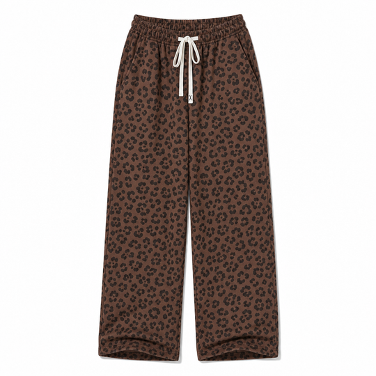 Pantalon de détente femme à large coupe, cordon de serrage et imprimé léopard, vêtement de salon décontracté et confortable