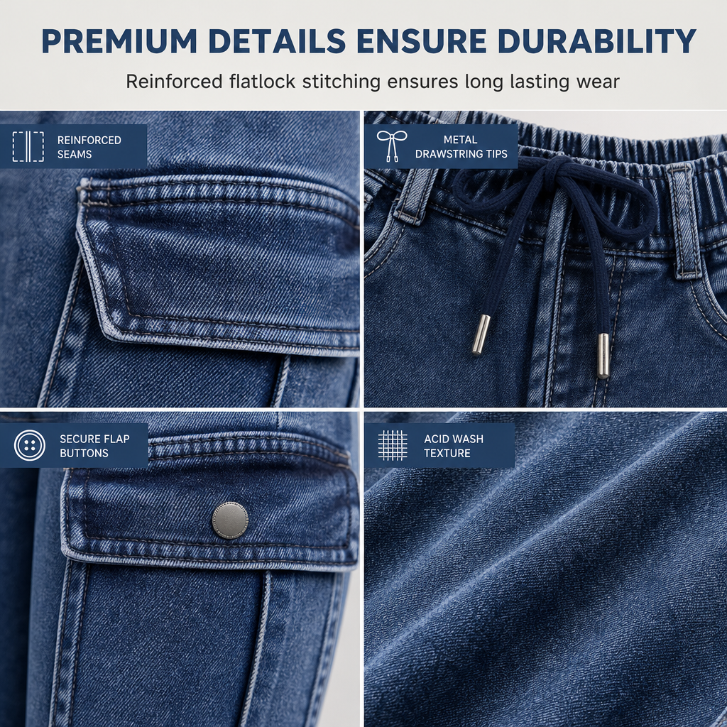 Jegging cargo taille haute élastique à cordon de serrage pour femme, pantalon en jean moulant