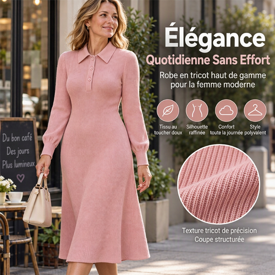 💖Soldes ! Prix cassés💖Robe en tricot côtelé à col rabattu pour femme