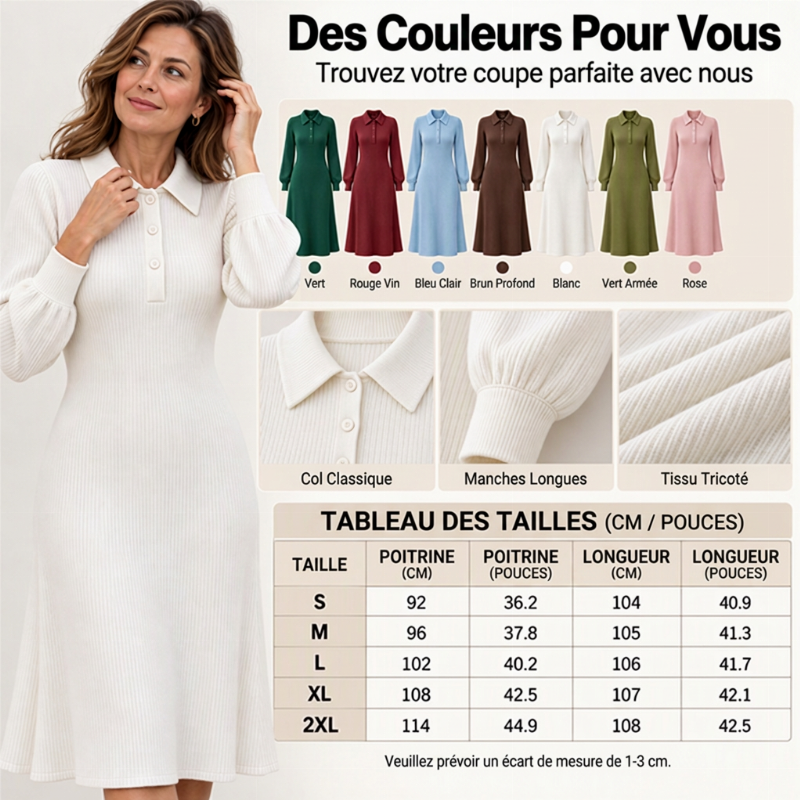 💖Soldes ! Prix cassés💖Robe en tricot côtelé à col rabattu pour femme