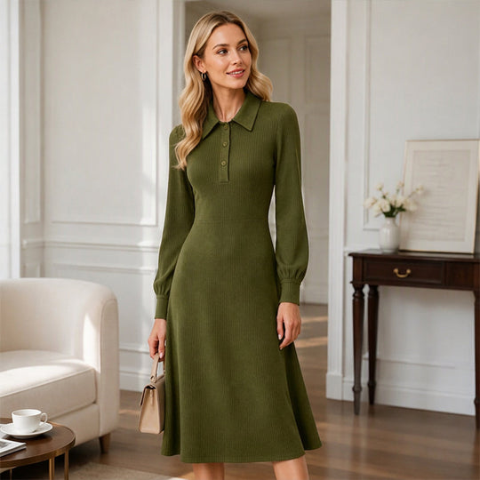 💖Soldes ! Prix cassés💖Robe en tricot côtelé à col rabattu pour femme