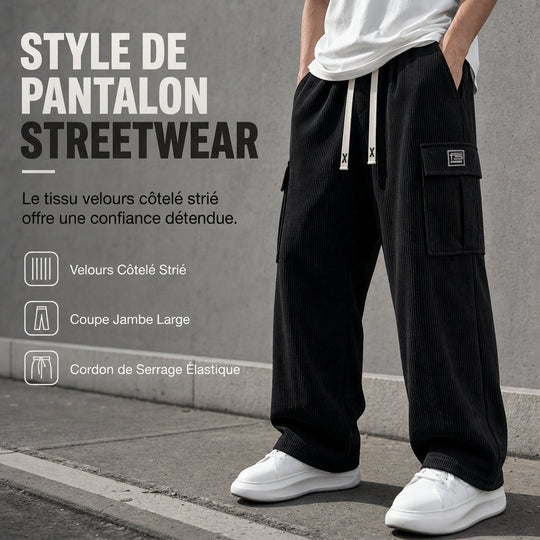Pantalon cargo en velours côtelé coupe décontractée pour homme