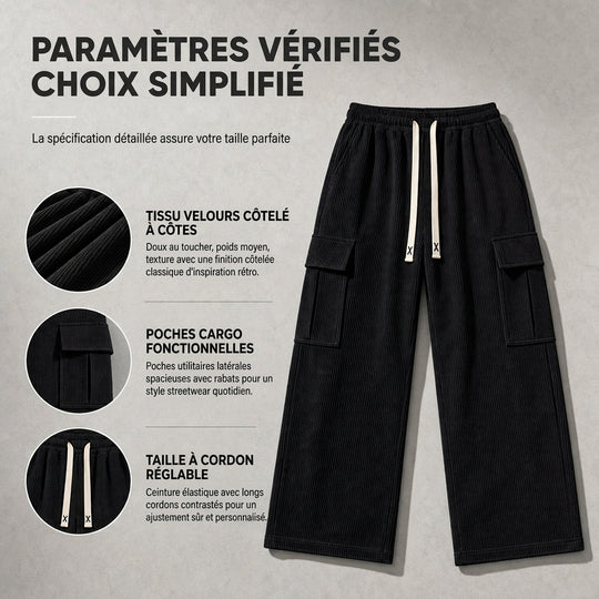 Pantalon cargo en velours côtelé coupe décontractée pour homme