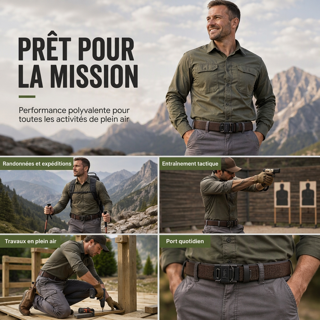 Ceinture tactique tressée robuste pour l'extérieur avec boucle métallique