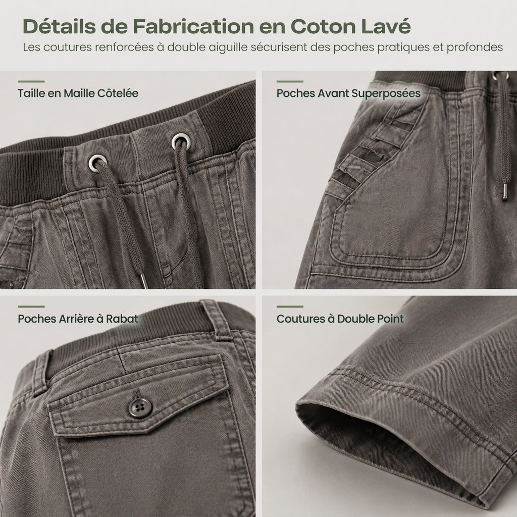 Jean American Vintage taille basse légèrement évasé, avec ceinture élastiquée à cordonnet et poches patteilleuses