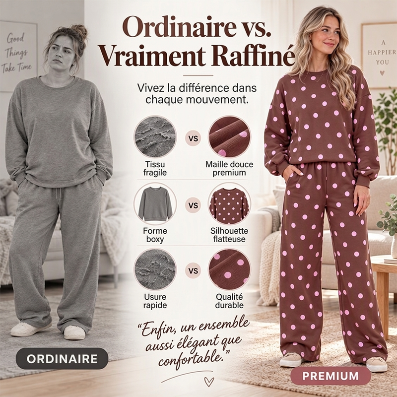 Ensemble Femme Top à Pois et Pantalon à Jambes Larges