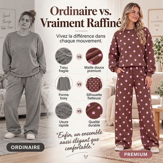 Ensemble Femme Top à Pois et Pantalon à Jambes Larges