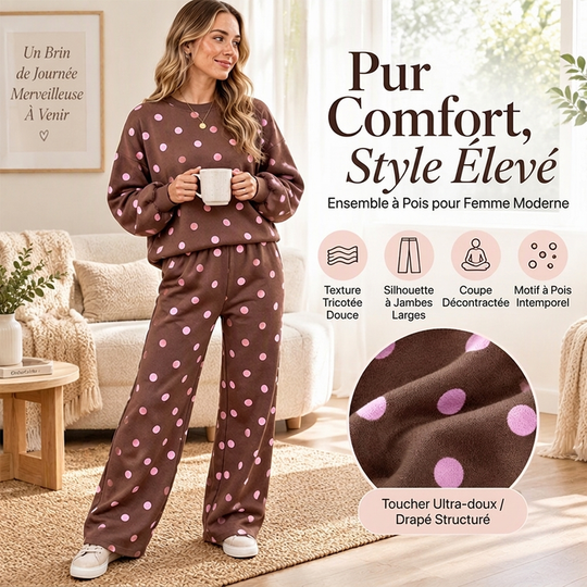Ensemble Femme Top à Pois et Pantalon à Jambes Larges