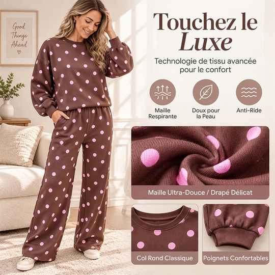 Ensemble Femme Top à Pois et Pantalon à Jambes Larges
