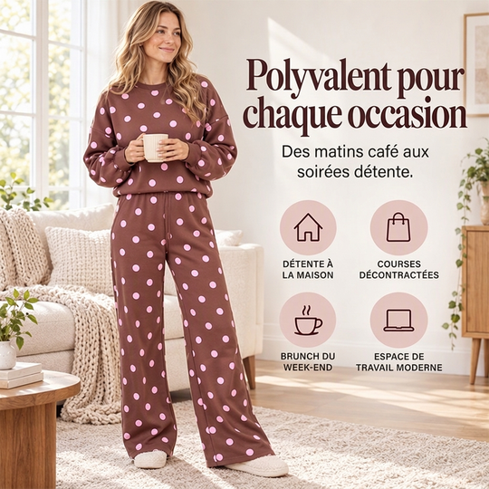 Ensemble Femme Top à Pois et Pantalon à Jambes Larges