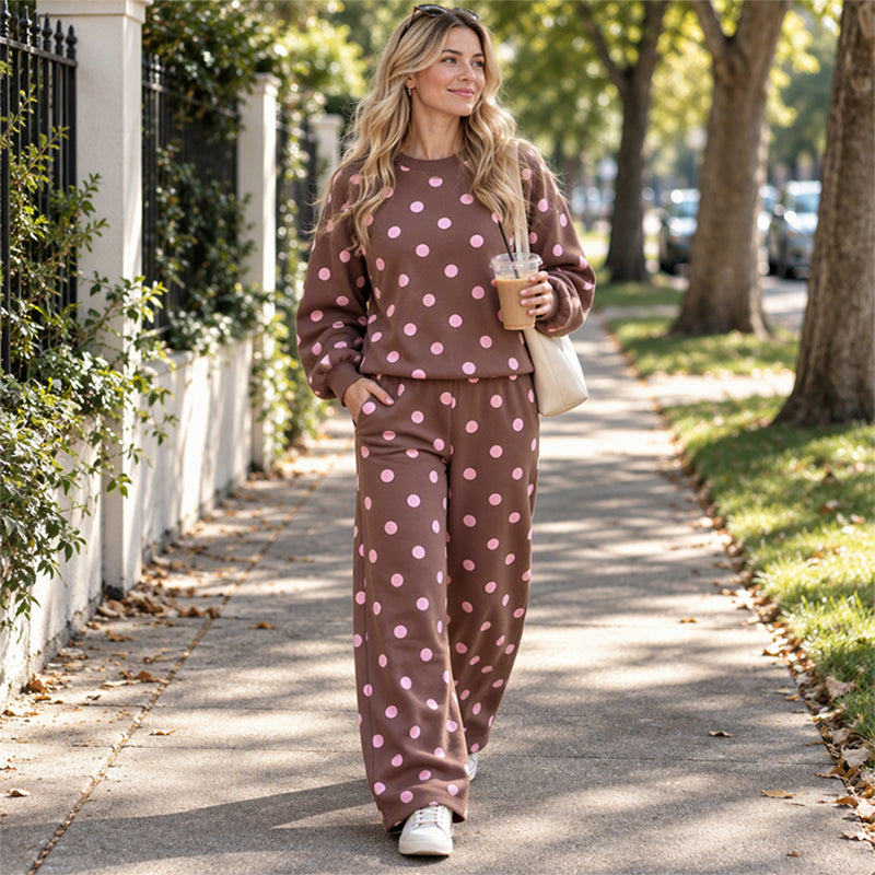 Ensemble Femme Top à Pois et Pantalon à Jambes Larges
