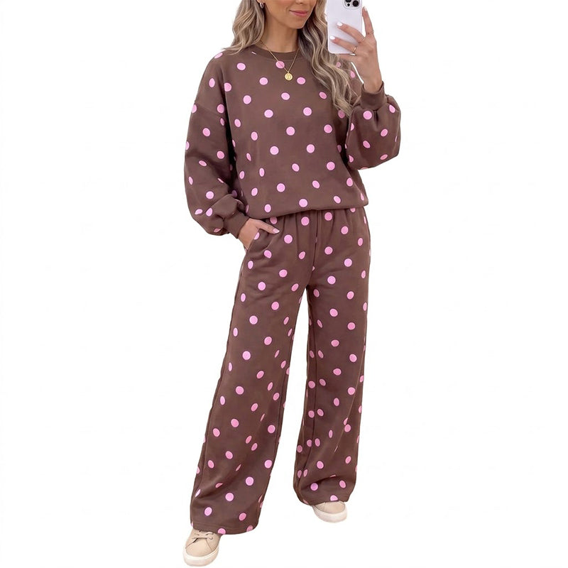 Ensemble Femme Top à Pois et Pantalon à Jambes Larges