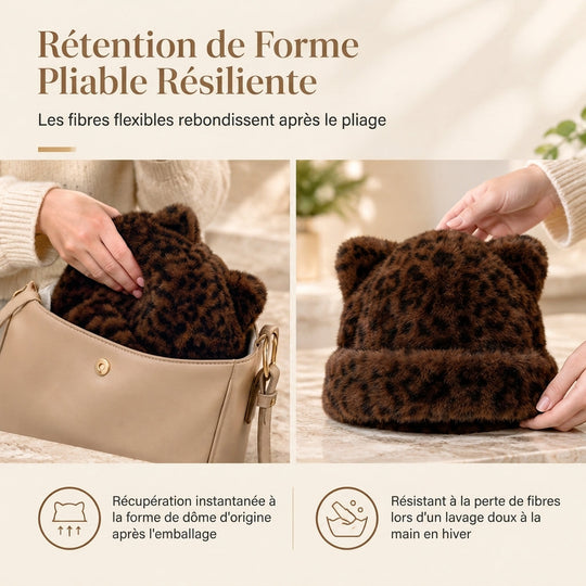 Bonnet d'hiver en fausse fourrure de vison pelucheuse pour femme avec oreilles d'ourson mignonnes - Bonnet chaud pour temps froid