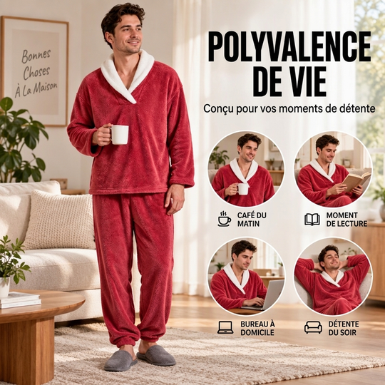Ensemble Pyjama Homme Confortable et Chaud en Peluche