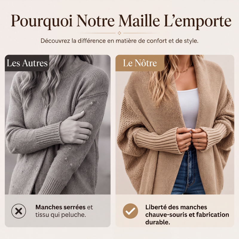 Cardigan en maille épaisse à manches chauve-souris pour femme