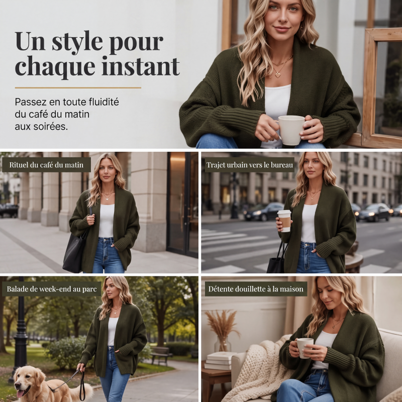 Cardigan en maille épaisse à manches chauve-souris pour femme