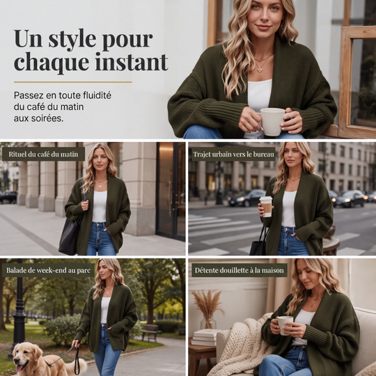 Cardigan en maille épaisse à manches chauve-souris pour femme