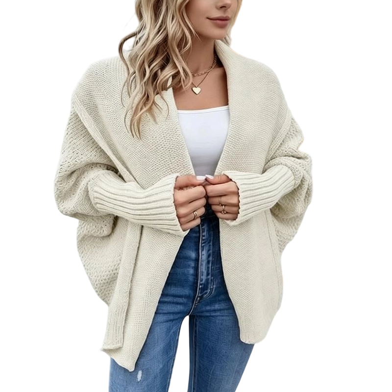 Cardigan en maille épaisse à manches chauve-souris pour femme