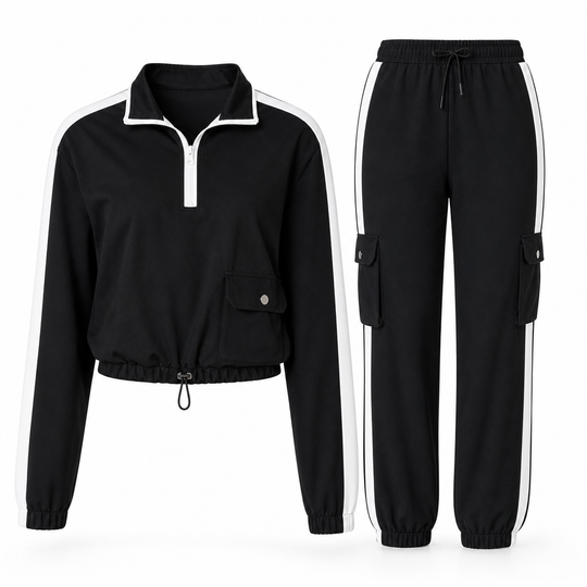 Ensemble décontracté 2 pièces pour femme : sweat à capuche zippé à manches longues et pantalon cargo jogger avec poches