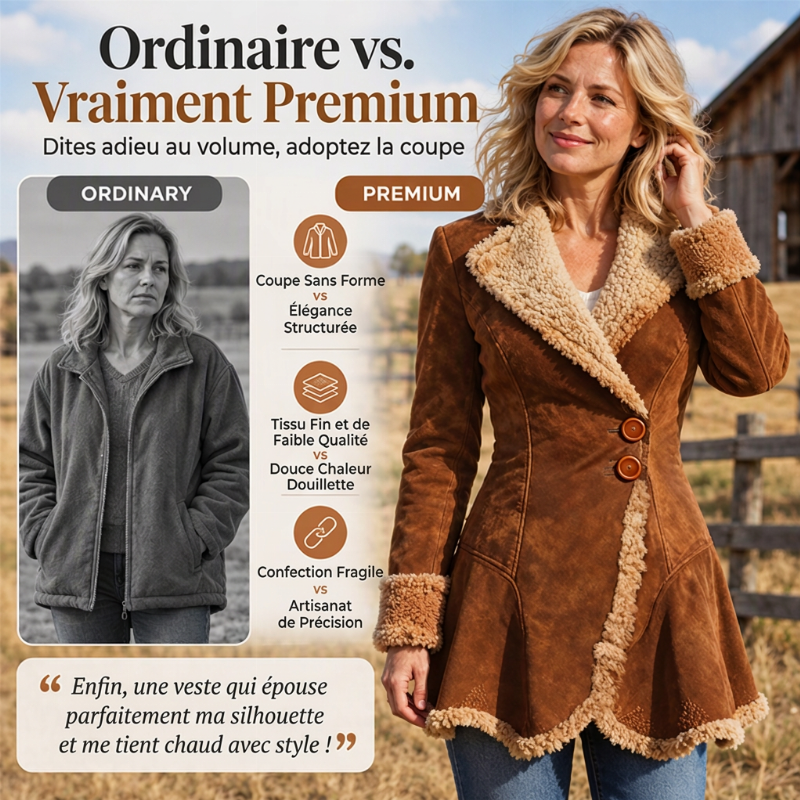 Veste femme en fausse suède avec doublure en shearling