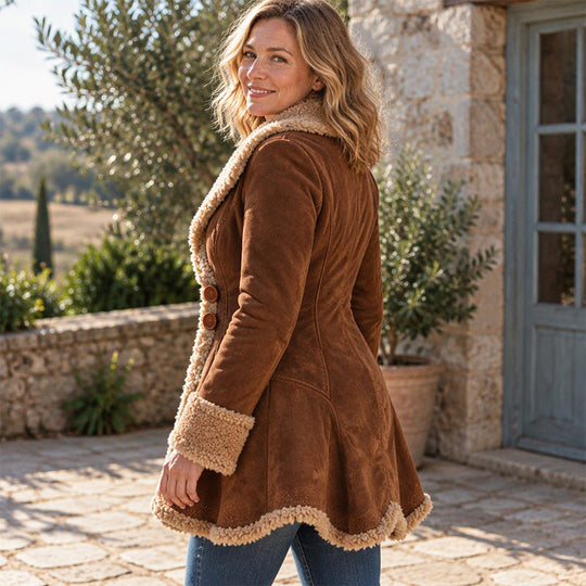 Veste femme en fausse suède avec doublure en shearling